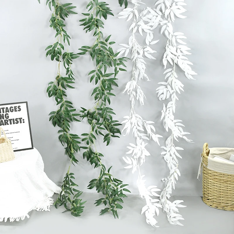 

Willow Leaf Vine White Green Artificial Plant Outdoor Home Garden Room Wedding Party Wall Decoration Hanging Rattan