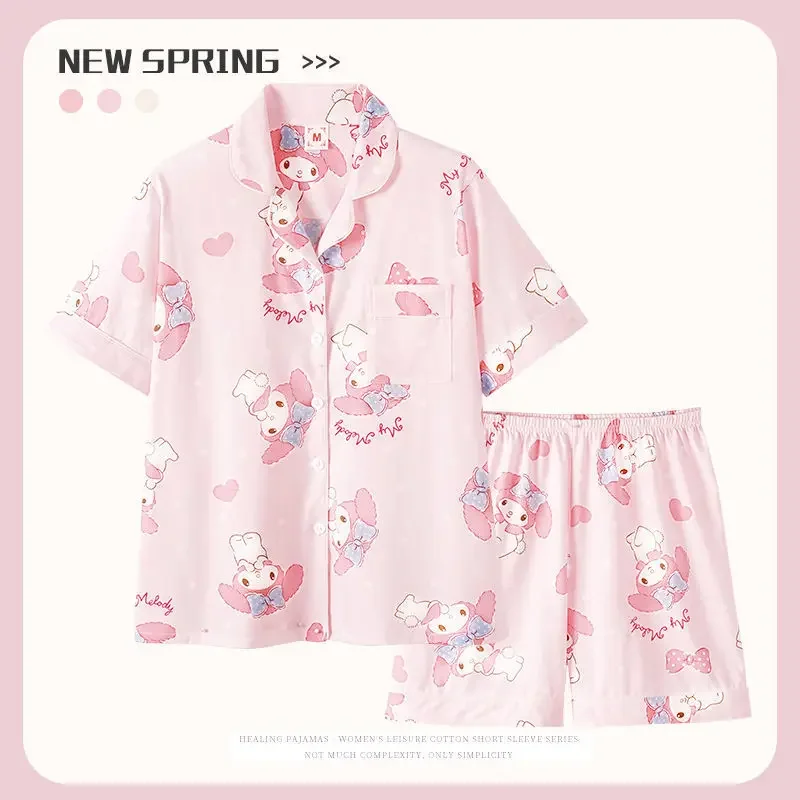 Sanrio Pajamas Women's Summer 2022 New Short Sleeve Shorts Thin Section Cute Cinnamoroll My Melody Homewear Set Anime Kuromi