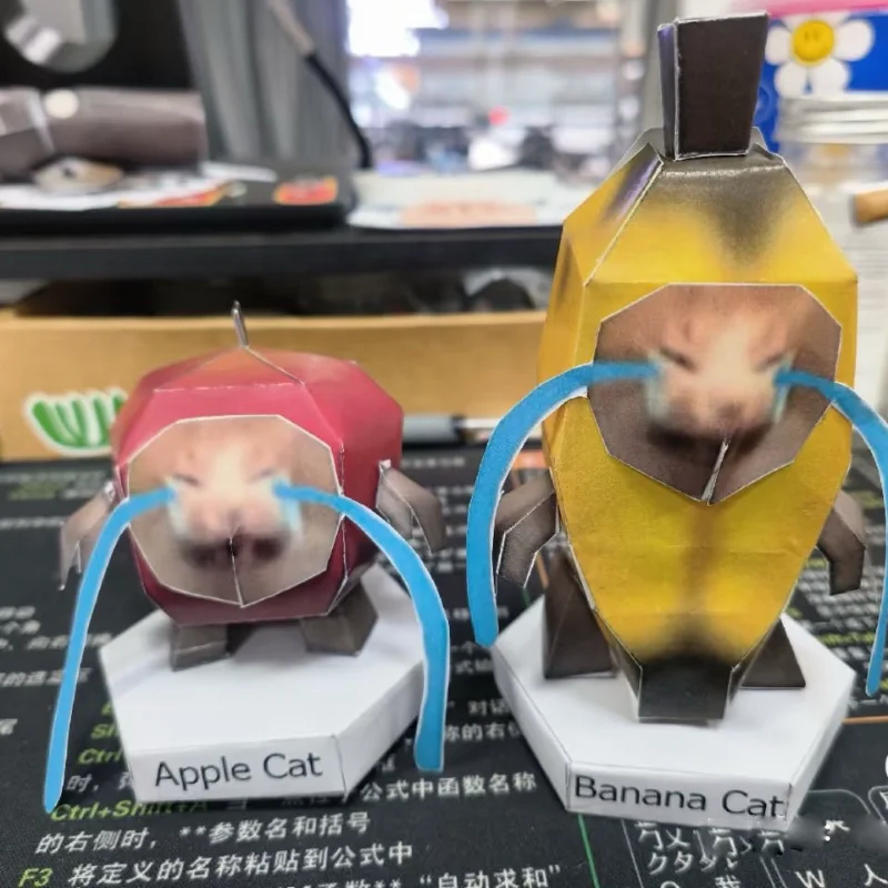 Kat Meme Handgemaakte Origami 3D Driedimensionale DIY Handgemaakte Cadeau Banaan Appel Happy Cat Materiaal Kit Decoratie Speelgoed