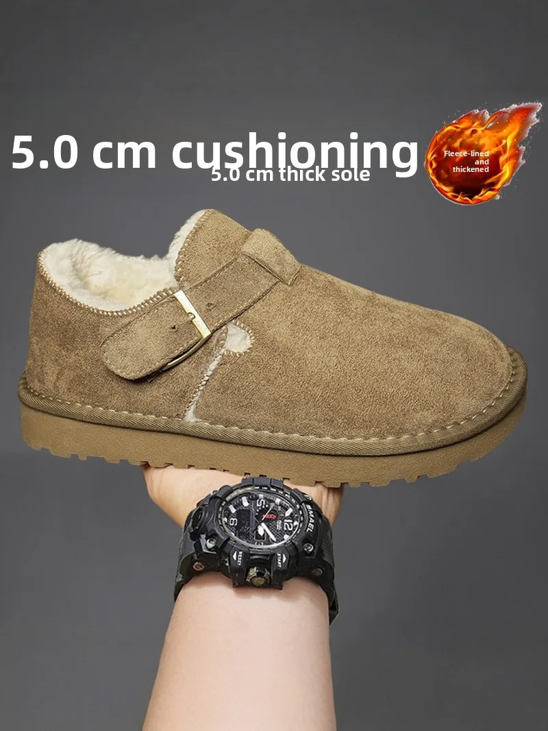 Men's Winter Fleece Lined Snow Boots Casual Soft Bottom Warm Cotton Shoes Easy to Wear Retro Bread Shoe Short Tube Low Heel