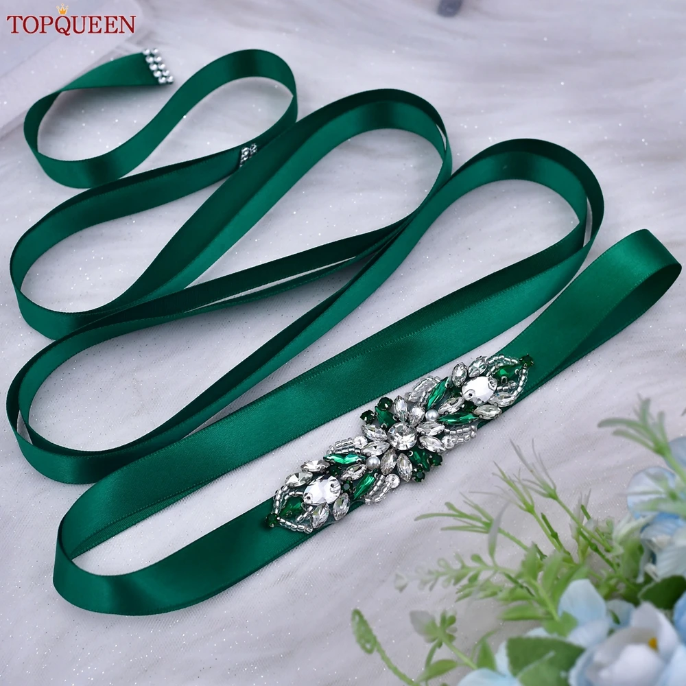 

TOPQUEEN Bridal Thin Belt Rhinestone Pearl Applique Party Wedding Dress Sash Woman Formal Dress Belt S337-KL