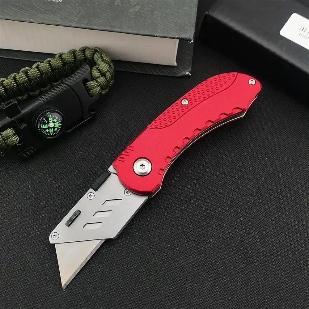 유틸리티 폴딩 나이프 440C 블레이드 레드 알루미늄 핸들 딥 포치 클립 EDC 아웃도어 헌팅 전술 자기방어 도구