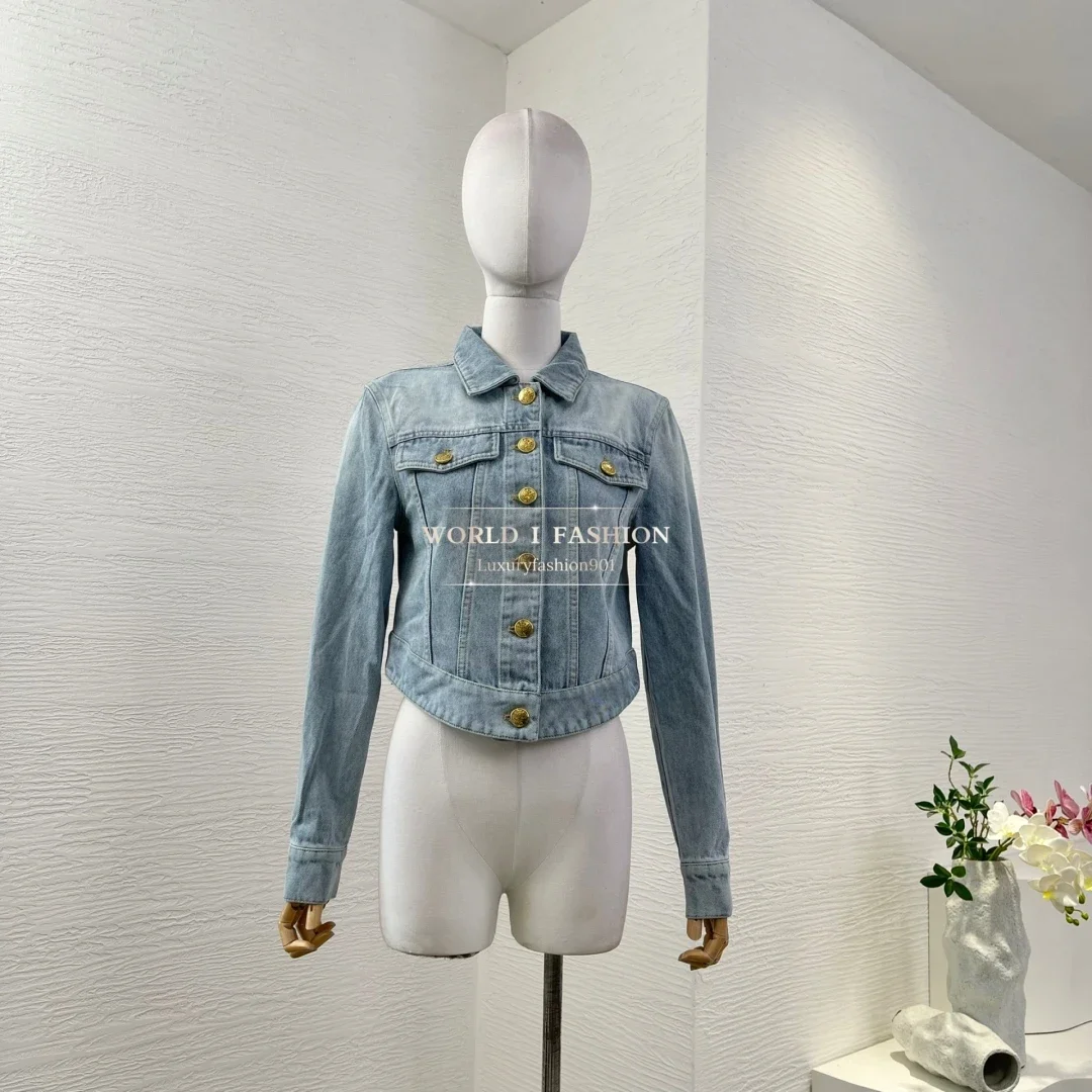 

High Quality Blue Grey Denim Jeans Long Sleeve Womens Jacket Tops
