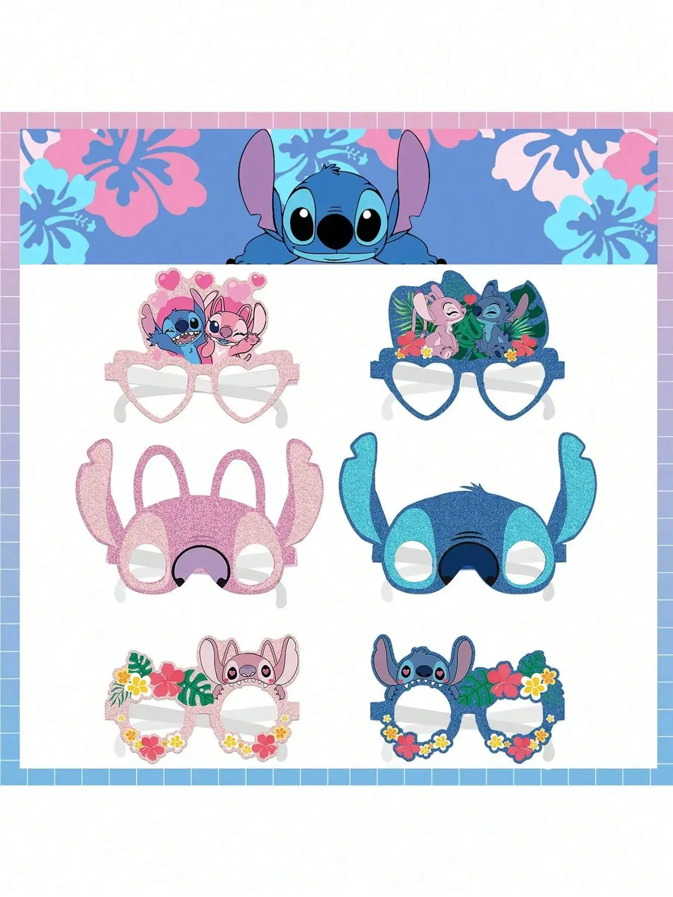 

6/12pcs Lilo & Stitch Party Decoration Paper Glasses Masks Photo Cosplay Props Children's Happy Birthday Party Supplies