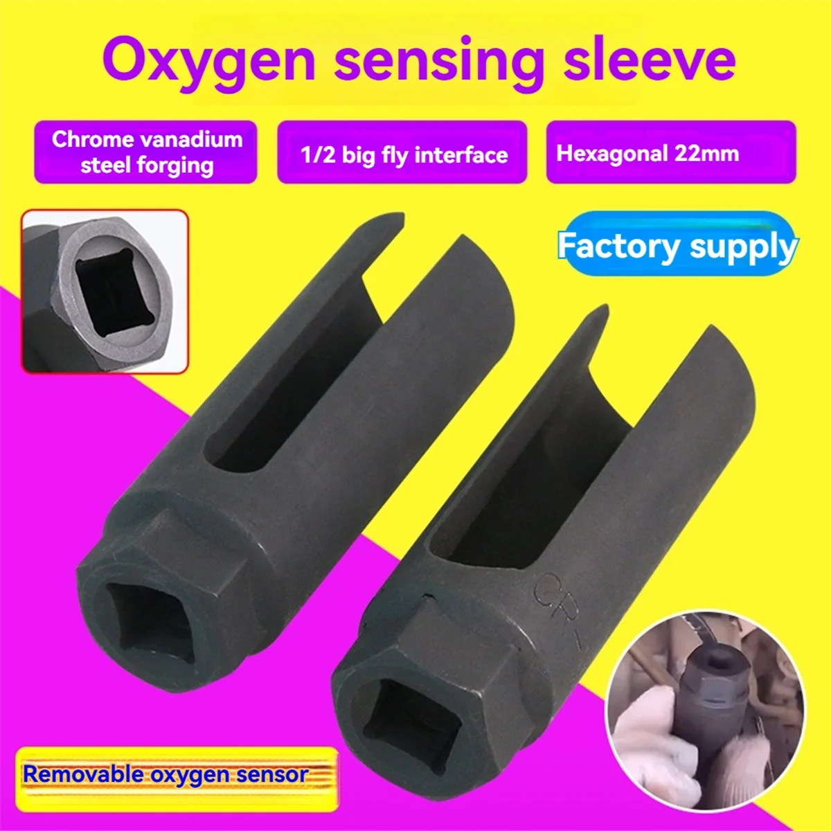 HHTL Universal Black O2 Oxygen Sensor Socket Tool 1/2 Inch Square Drive Removal Cxygen Sensing Socket Wrench Car Tools 10mm