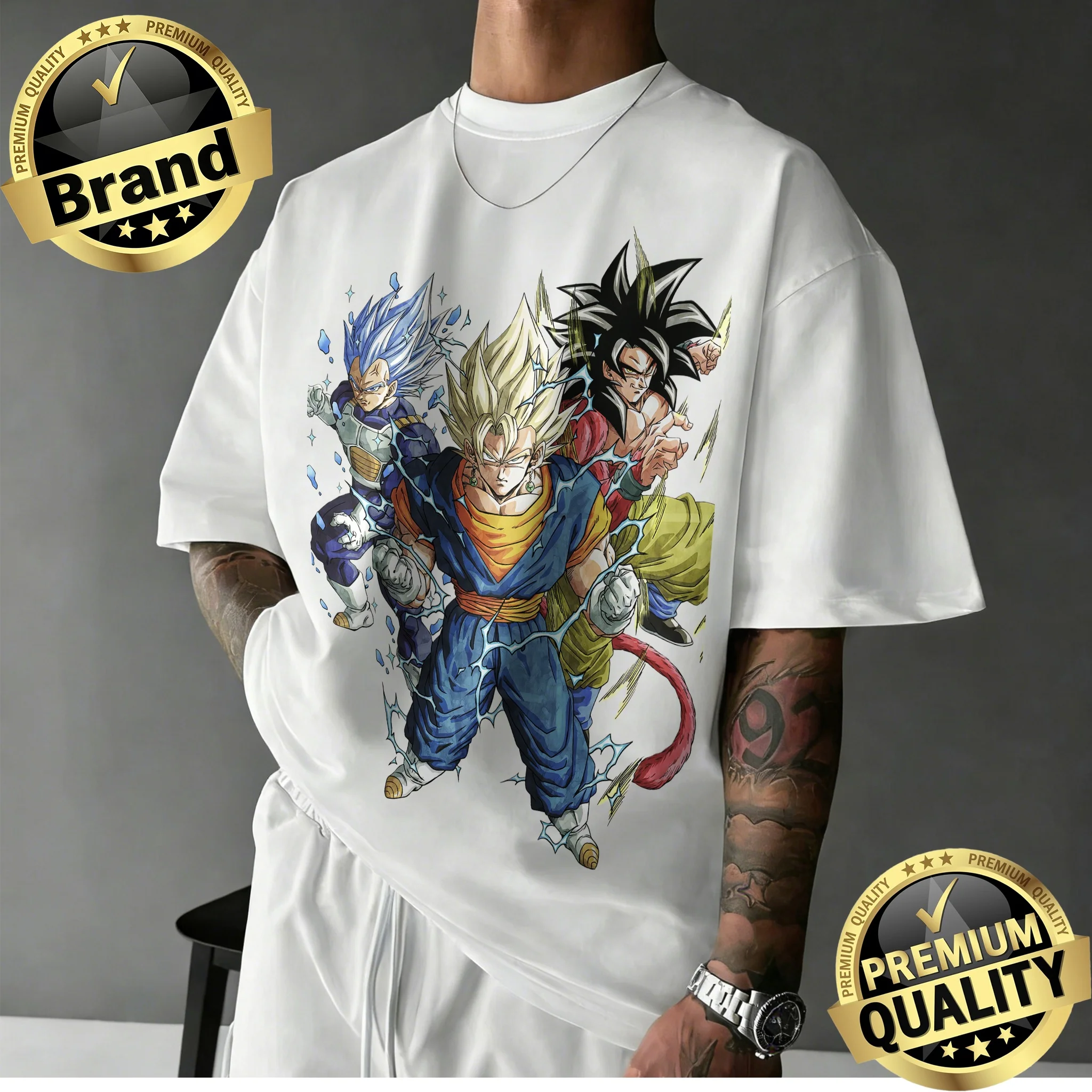 2026 Sommer Dragon Ball 100% Baumwolle Oversized T-Shirt für Herren, Damen & Kinder – Vegito & Goku & Vegeta Multi-Form Retro Anime Print Tee