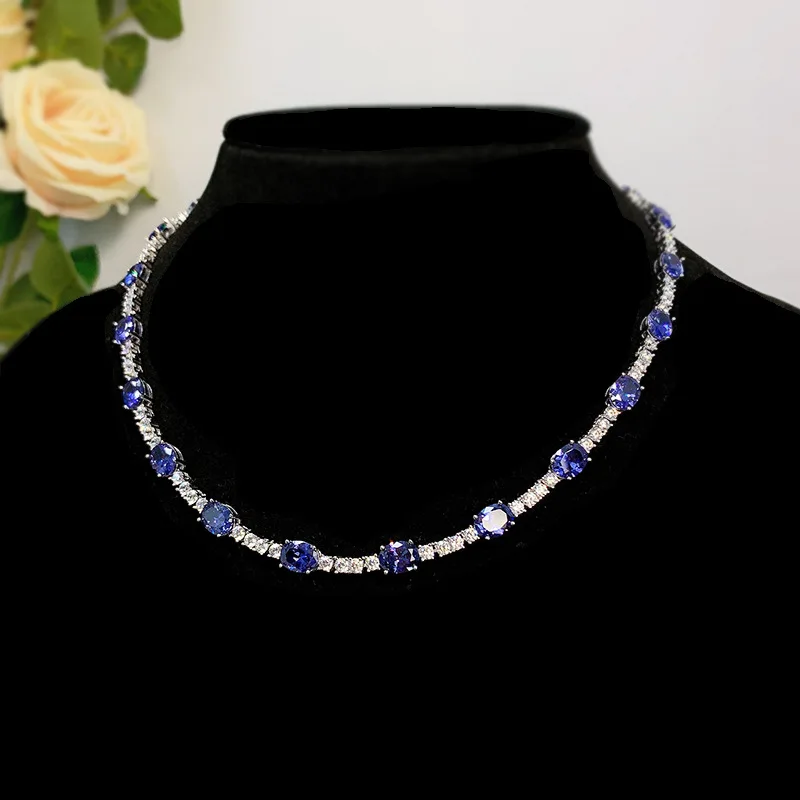 S925 Silver Necklace 2 Carat Egg shaped 6 * 8 High Carbon Diamond Necklace Luxury Collar Chain Necklace Jewelry