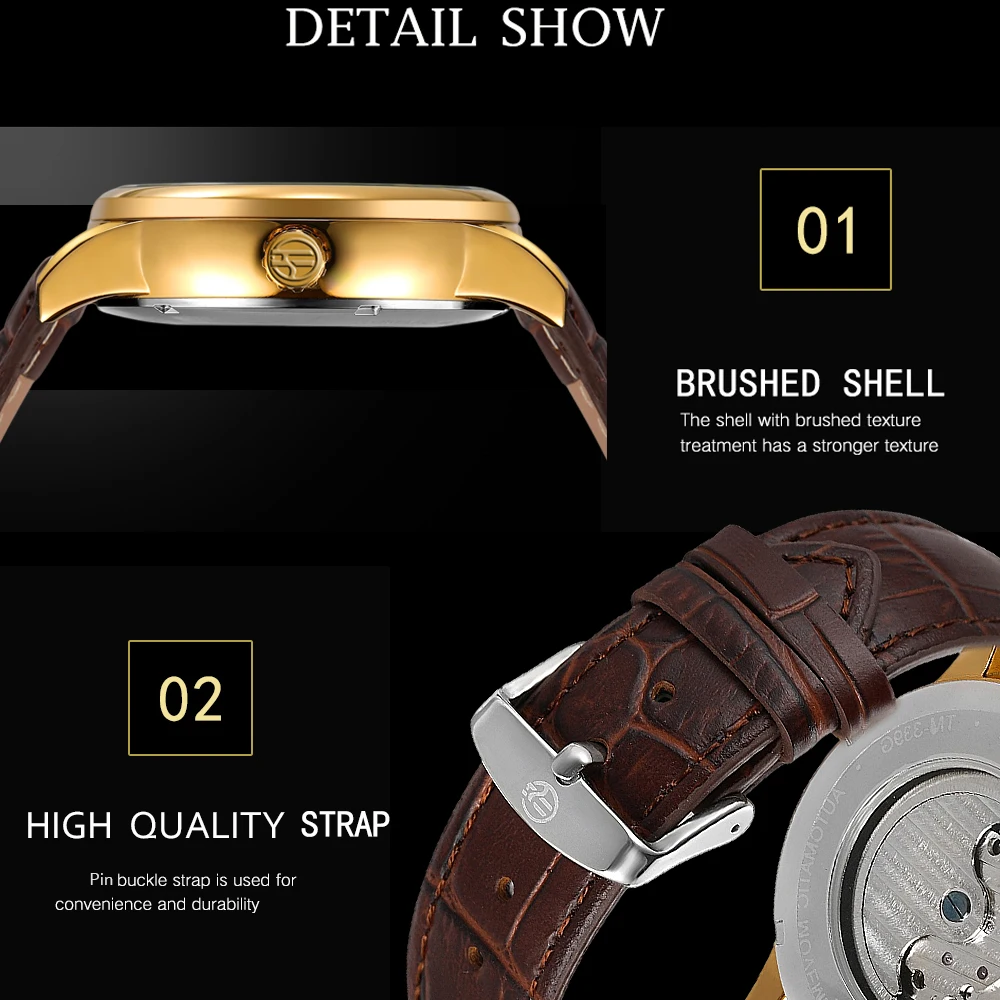 FORSINING Fashion Luxury Mens Automatic Skeleton Mechanical Watch Moon Phase Design Tourbillon Leather Strap Business Wristwatch
