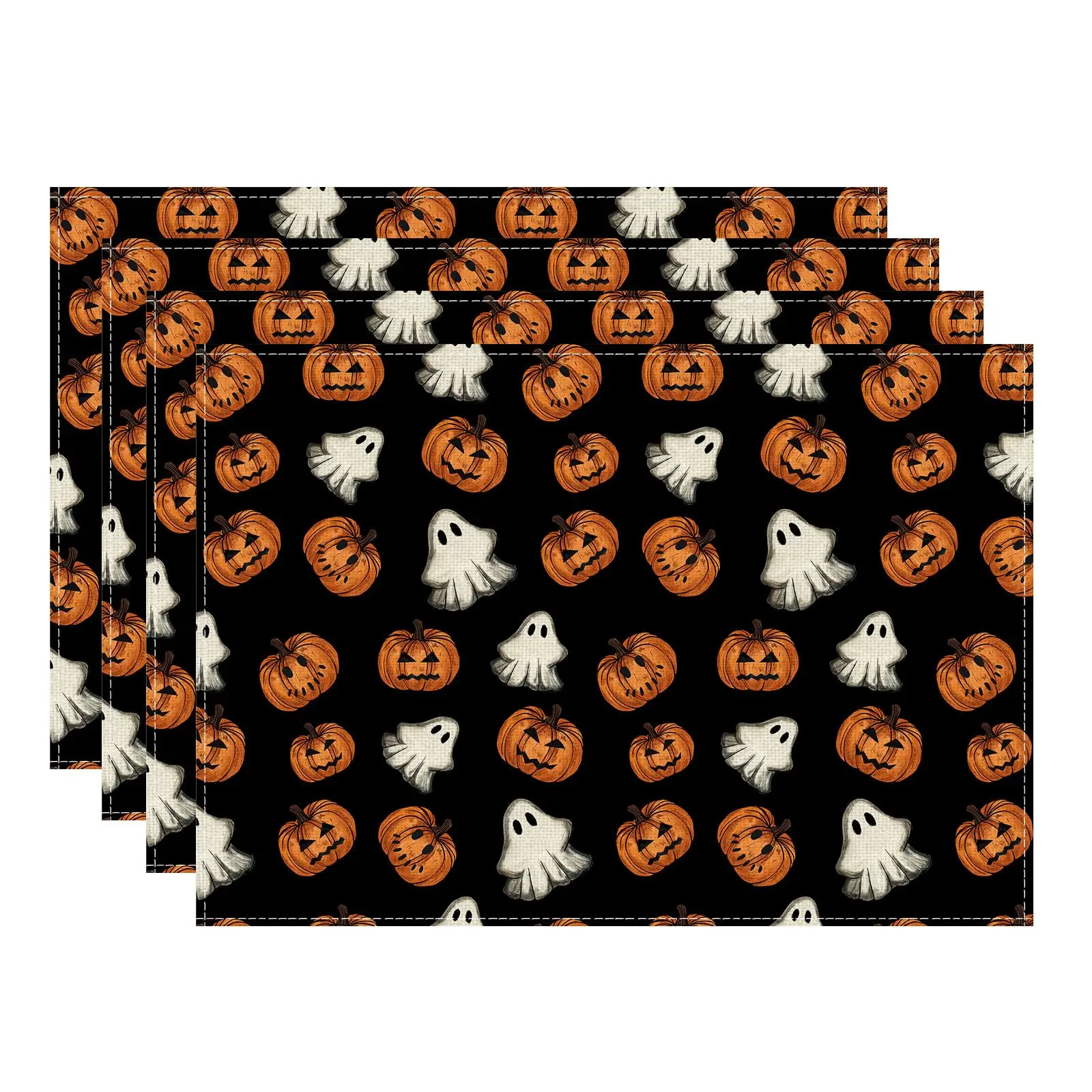 

Black Spooky Ghost Pumpkin Halloween Placemats Table Mats for Party Home Kitchen Dining Table Decorations 12x18 Inch