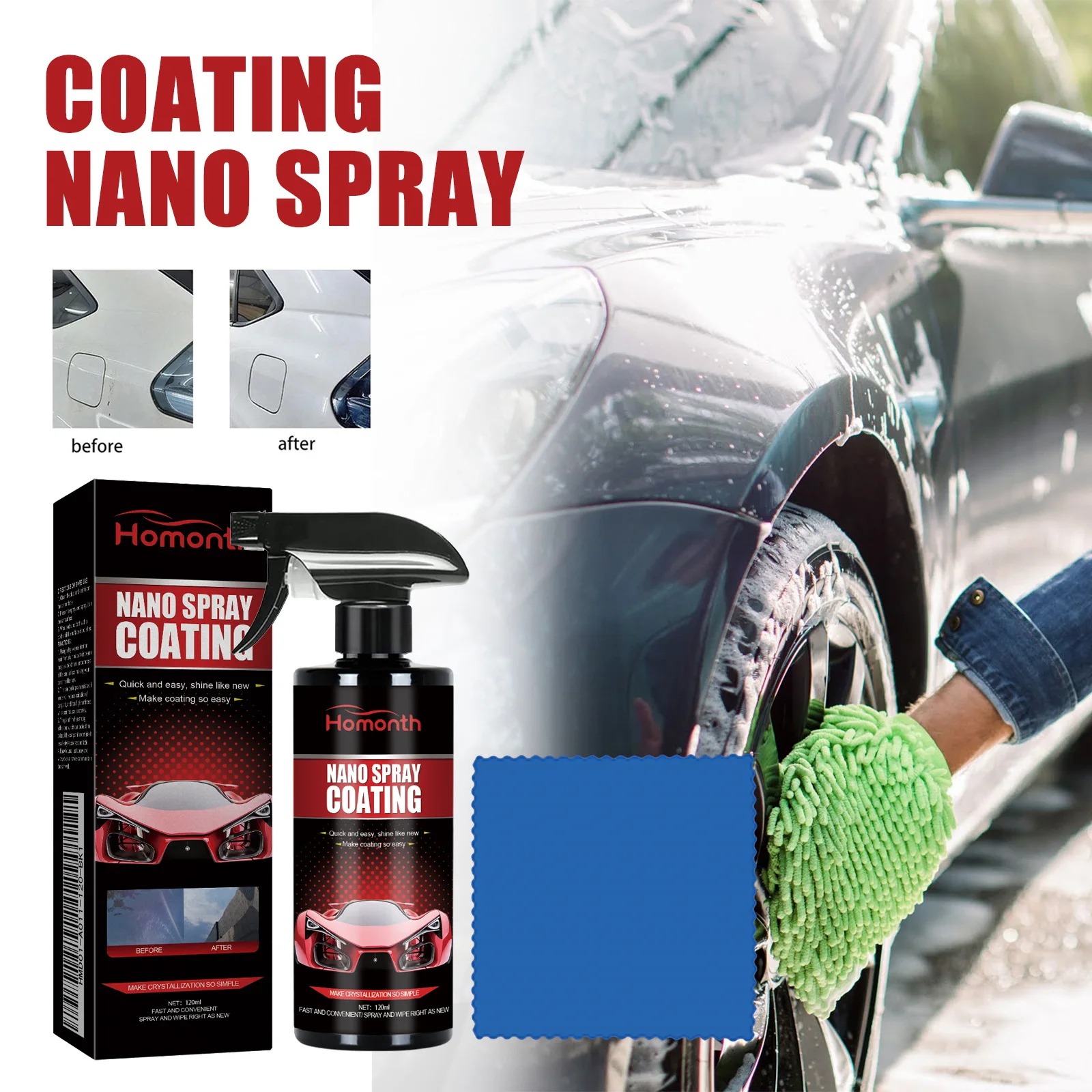 

Car Paint Coating Spray - High Gloss Polish & Protective Layer for Paint Restoration & Scratch Resistance (1 Set)