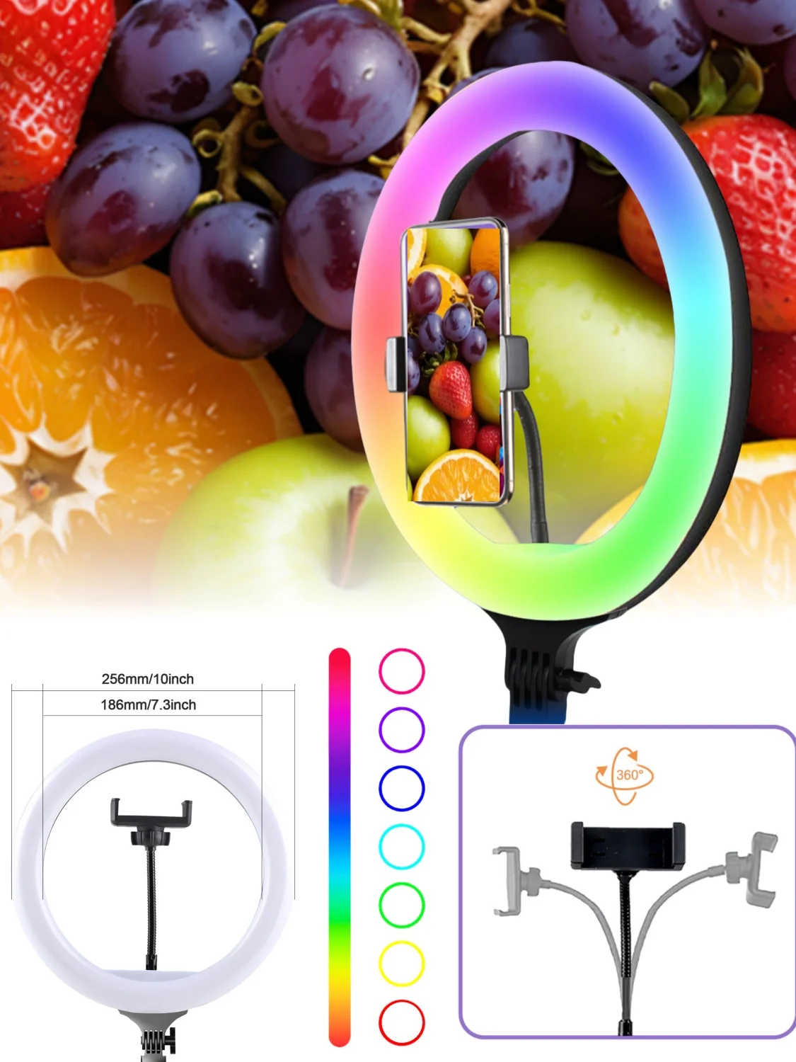 

110" Dimmable RGB LED Ring Light with Handle & Wired Control–Adjustable Brightness & Color