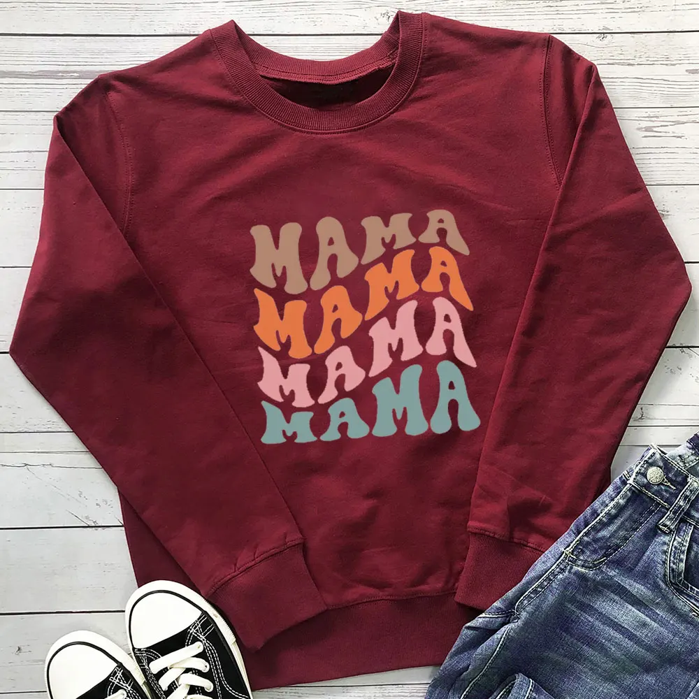 MaMa Color Printed New Arrival Mother's Day Sweatshirt 100%Cotton Women Funny Casual Spring Long Sleeve Top Gift for Mom