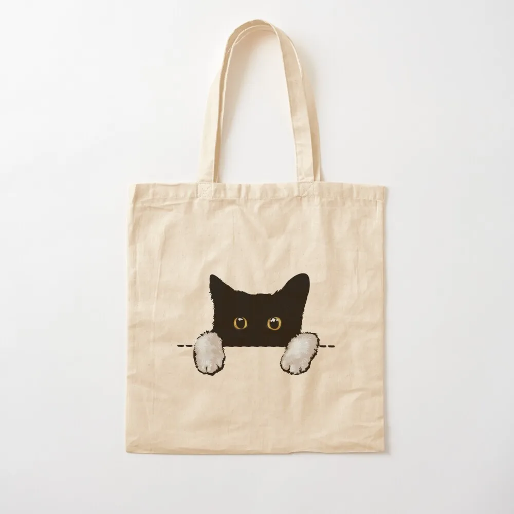 

Black Cat White Hands Peeking Tote Bag tote bags cloth bags Reusable bags Canvas Tote Bag