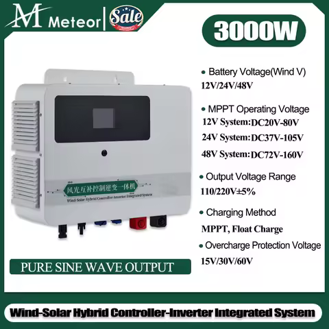 Meteor Solar and Wind Off Grid Controller 3000W inverter Output integrated Machine MPPT Pure Sine Wave Wind Solar Complementary