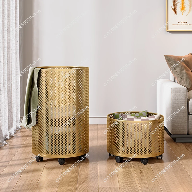 Large Laundry Hamper with Wheels Metal Clothes Storage Basket Bedroom Toy Bin Bathroom Organizer Multi-Purpose Washing Basket