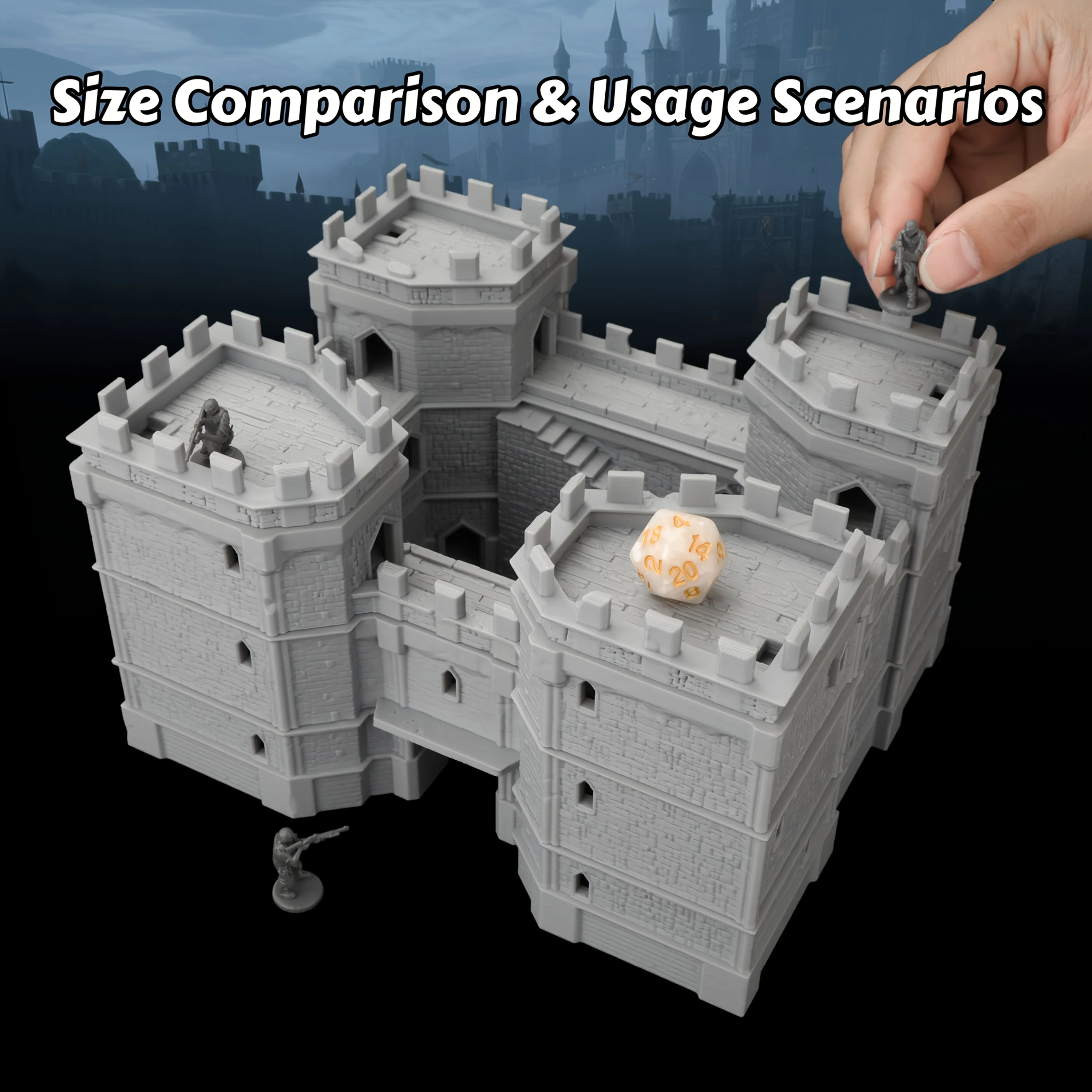 RPG Castle Miniature Terrain Building – TTRPG Modular Fortress Set for Tabletop Games, Fantasy Medieval Adventures Scenes