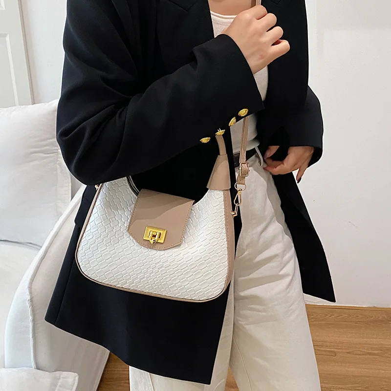Elegant Woven Women Handbag, Metal Turn Lock Clasp, Detachable Adjustable Crossbody Strap,Vintage Shoulder Purse for Commute