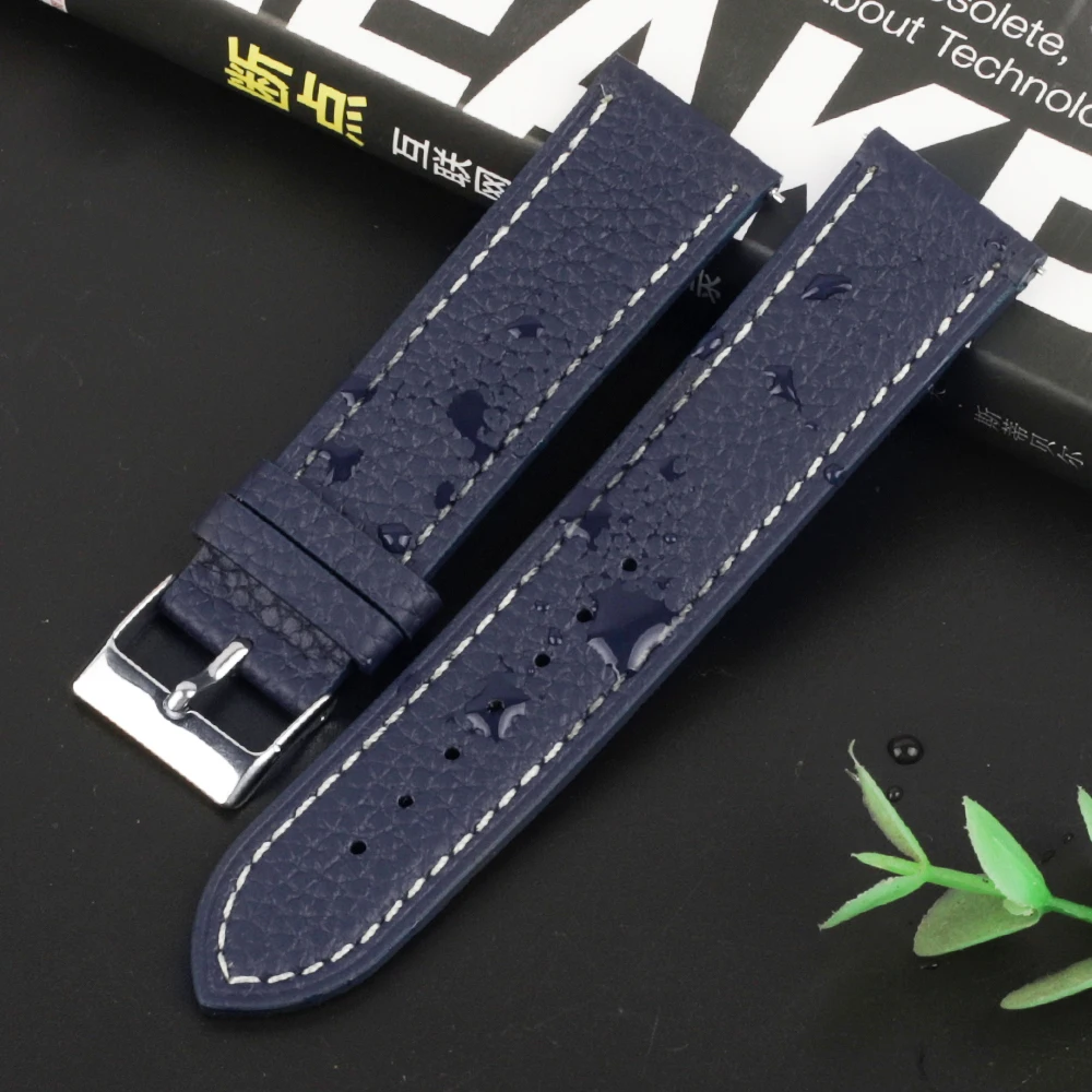 Top Layer Calfskin Watchband 16mm 18mm 20mm 22mm Litchi Pattern Replacement Wrist Straps Man Woman Strap Watches Accessories