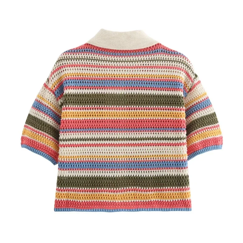 Women's Striped Knit Crop Top and Shorts Set