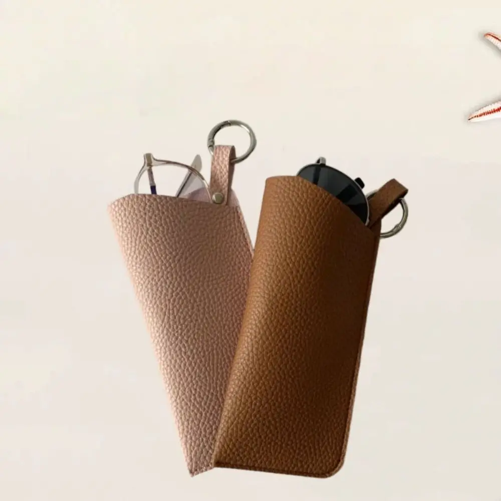PU Leather Sunglasses Storage Bag Solid Color with Keyring Hanging Sunglasses Durable Portable Sunglasses Pouch