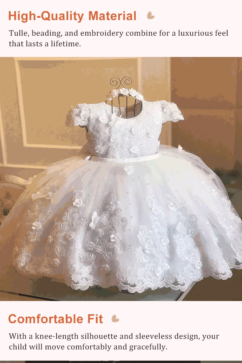 Luxus Prinzessin Applikation Blumenmädchenkleider für Hochzeit Tüll Perlen Ball Kinder Festzug Kleid Geburtstagsfeier Erstkommunion tragen – Detail 12
