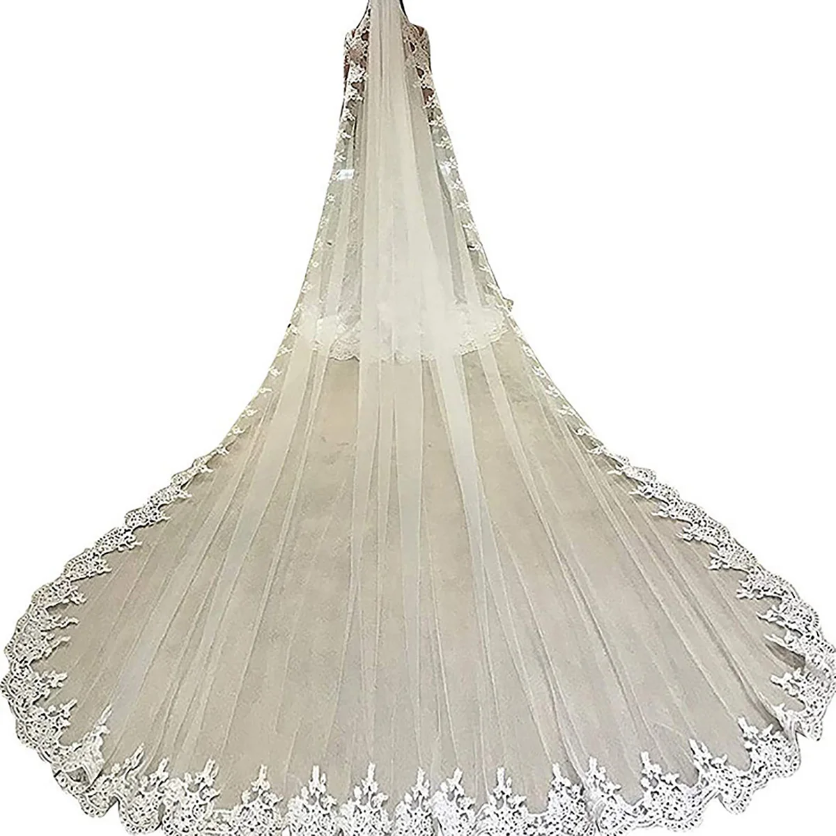 

Cathedral Wedding Veil 1 Tier Lace Applique Bridal Veil Long Tulle Veil with Comb for Women and Bride White Ivory