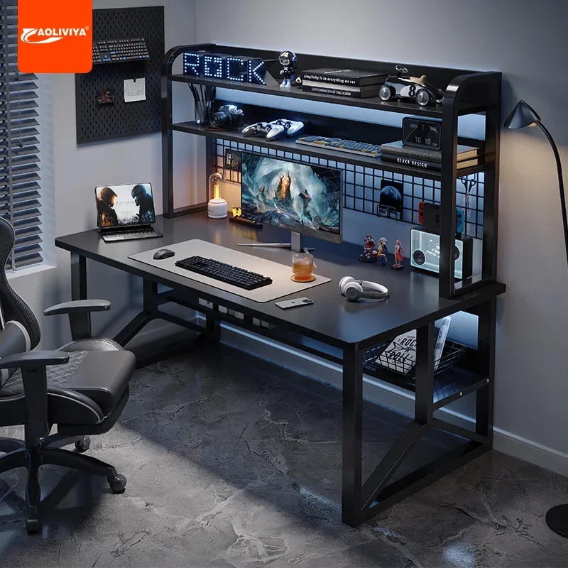 AOLIVIYA Computer Desk Desktop E-sports Table and Chair Set Bedroom Home Desk Bookshelf Integrated with Hole Board Shelf Table