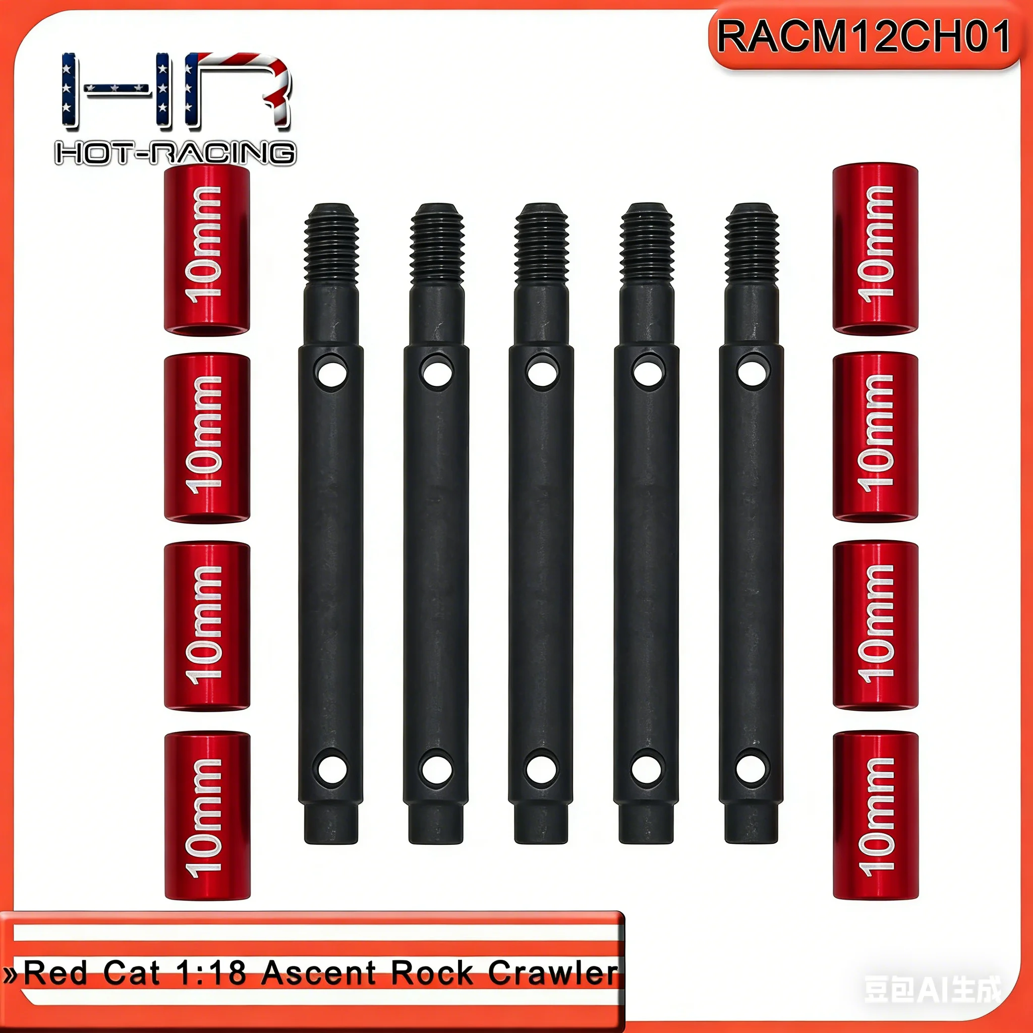 Hot Racing +10MM +5MM Wide Track Hardened #45 Steel Portal Drive Stub Axles For RedCat 1:18 Ascent Rock Crawler