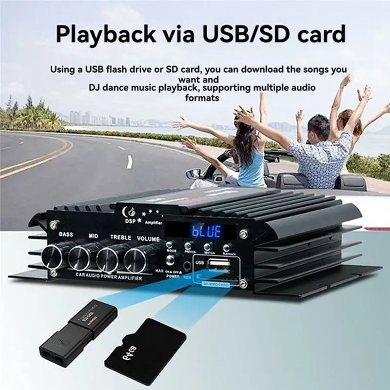 AS95-لسيارة الكمبيوتر المنزلي USB بلوتوث 5.0 مكبر للصوت 4 قناة 12 فولت Hifi صوت ستيريو أمبير موسيقى بدون فقدان #4