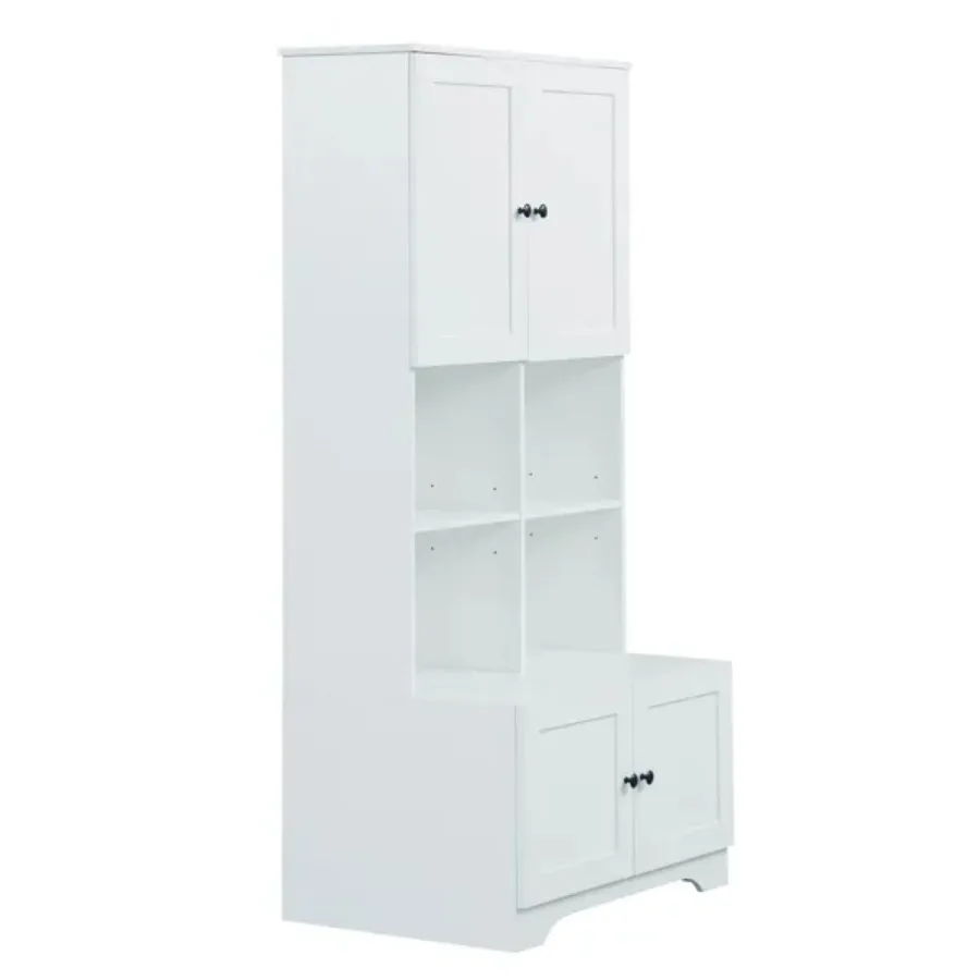 

Wide Bathroom Floor Storage Cabinet Storage Unit Freestanding Cabinet with 4 Doors Adjustable Shelves Multi-layer Shelves White