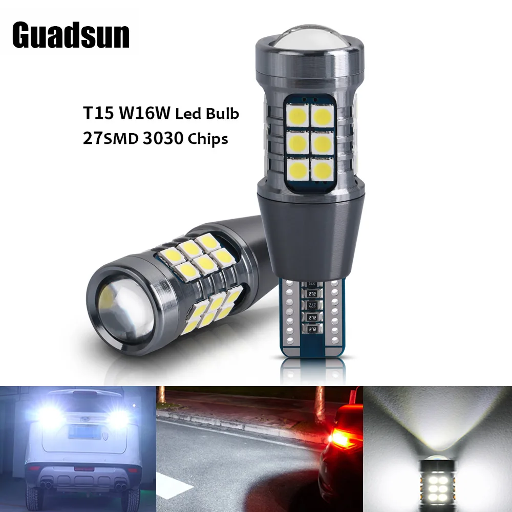 

Guadsun 2PCS T15 W16W LED 921 3030 27SMD Canbus White Red 12V Instrument Plate Lamp Auto Backup Reserve Lights Turn Side Bulbs