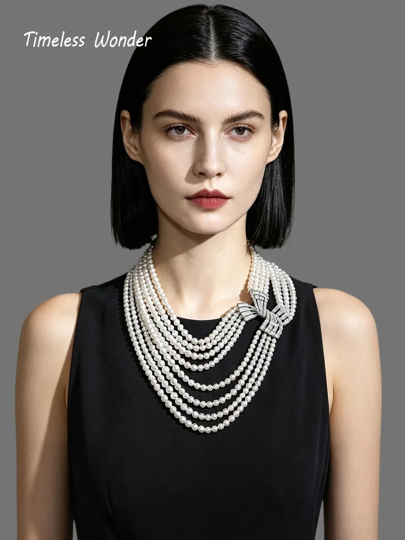 Timeless Wonder Fancy Crystal Zircon Geo Strand Statement Necklace Women Designer Jewelry Top Rare Trendy Runway Vintage 4612