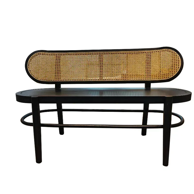 hot sale Banc en Bois Massif Rétro Double Rotin Tissé, Loisirs, Maison, Nouveau Dossier de Style Chinois