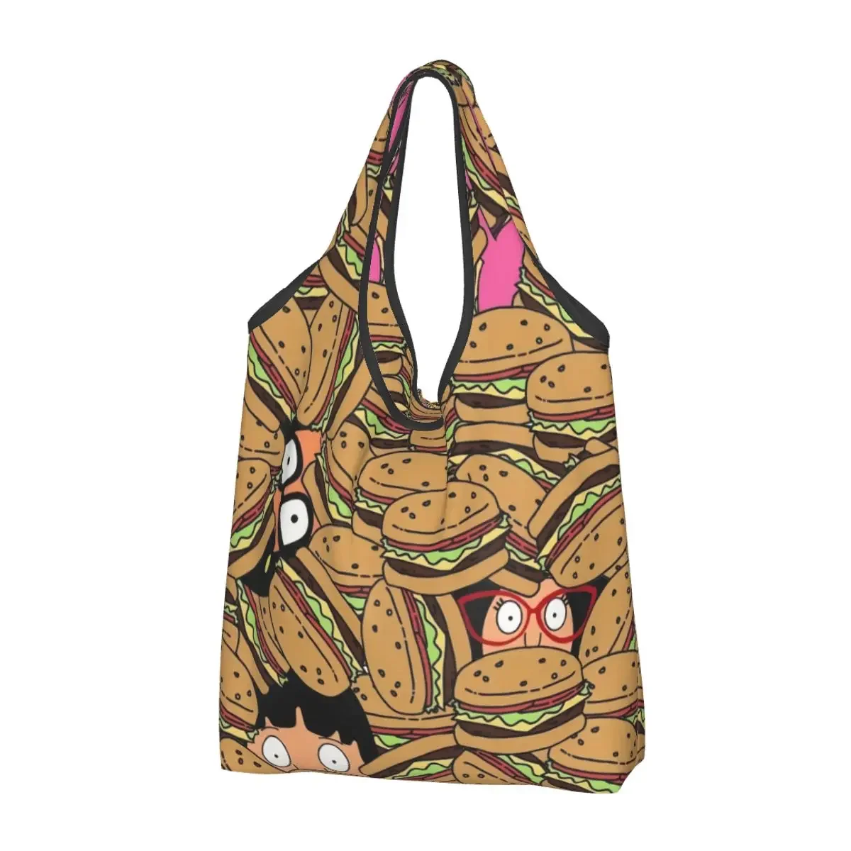 

Custom Cute Bob's Burgers American Animation Shopping Tote Bags Portable Groceries Shopper Shoulder Bag