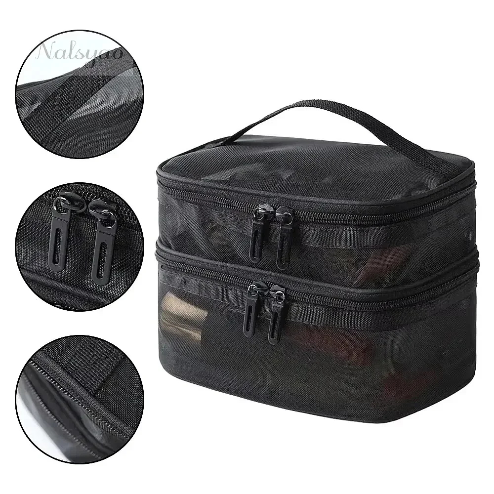 Double-Layer Handheld Mesh Storage Bag, Dual Openings Large Capacity, Soft Anti-Deformation Transparent Visual