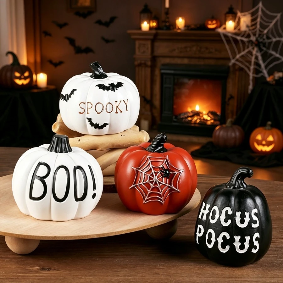 Cartoon Fall Pumpkin Ornament Atmosphere Thanksgiving Halloween Decoration Pumpkin Set Horror Resin Pumpkin Prop Home Decoration