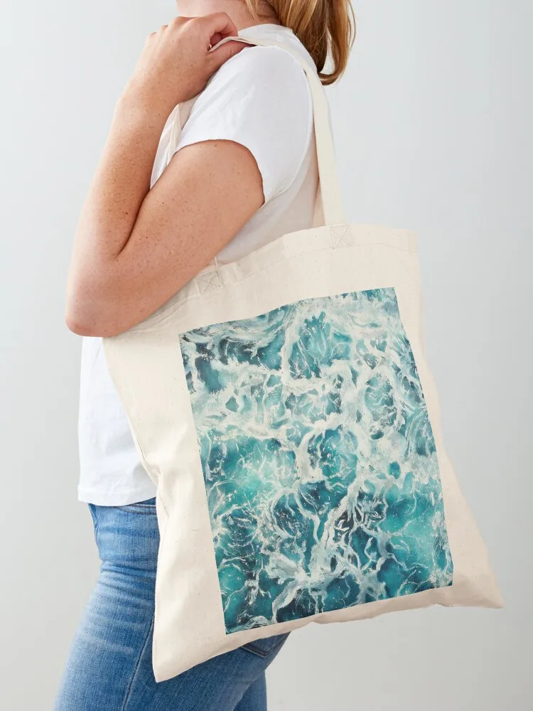 

Watercolor abstract blue sea waves foam Tote Bag canvas shopping bag Women's shopper bag shopping bags foldable sac pour femme