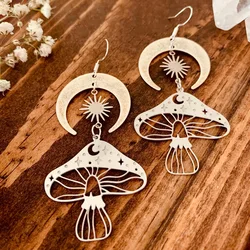 Cute Mushroom Earrings for Women Girls Moon Phase Sun Hollow Mushroom Drop Earrings Fashion Party Jewelry Accessories Gifts New