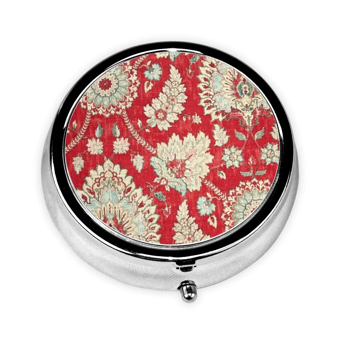 

Марокканский стиль, цветочный жирный красный золотой марокканский принт, небольшой портативный чехол для таблеток в стиле бохо, этнический цветочный чехол для хранения лекарств, коробка для таблеток