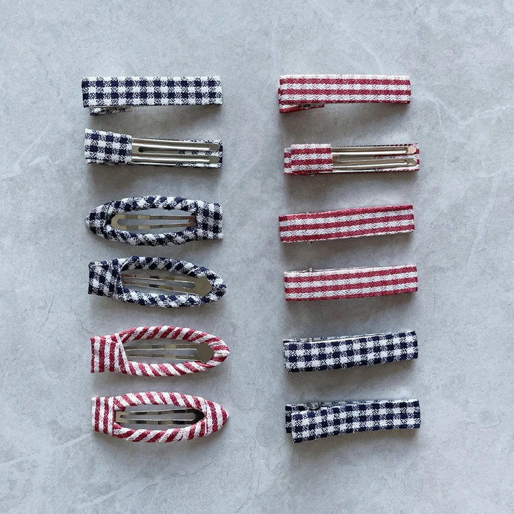 20 PCS/Lot, Plaid Ribbon Partially Lined Alligator Clips Double Prong Clips 35mm/50mm Pinch Hair Clip Baby Snap Clips Hairgrips
