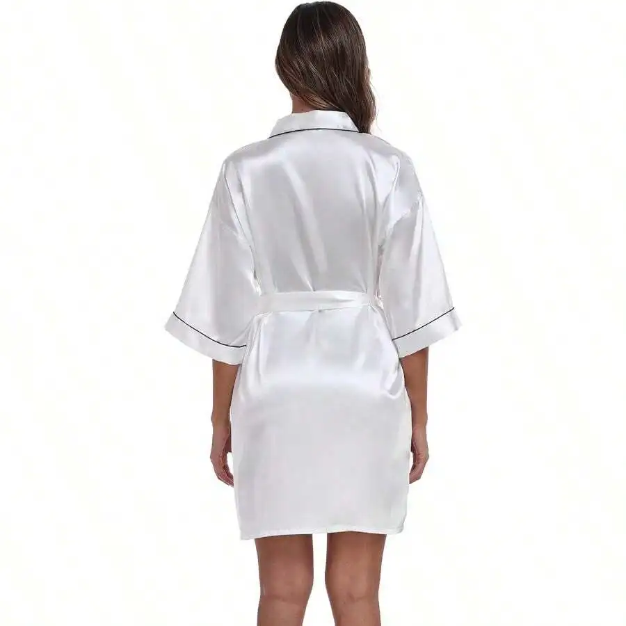 

Womens Satin Short Kimono Robe Lightweight Soft Sleepwear Wedding Party Bride Bathrobe
