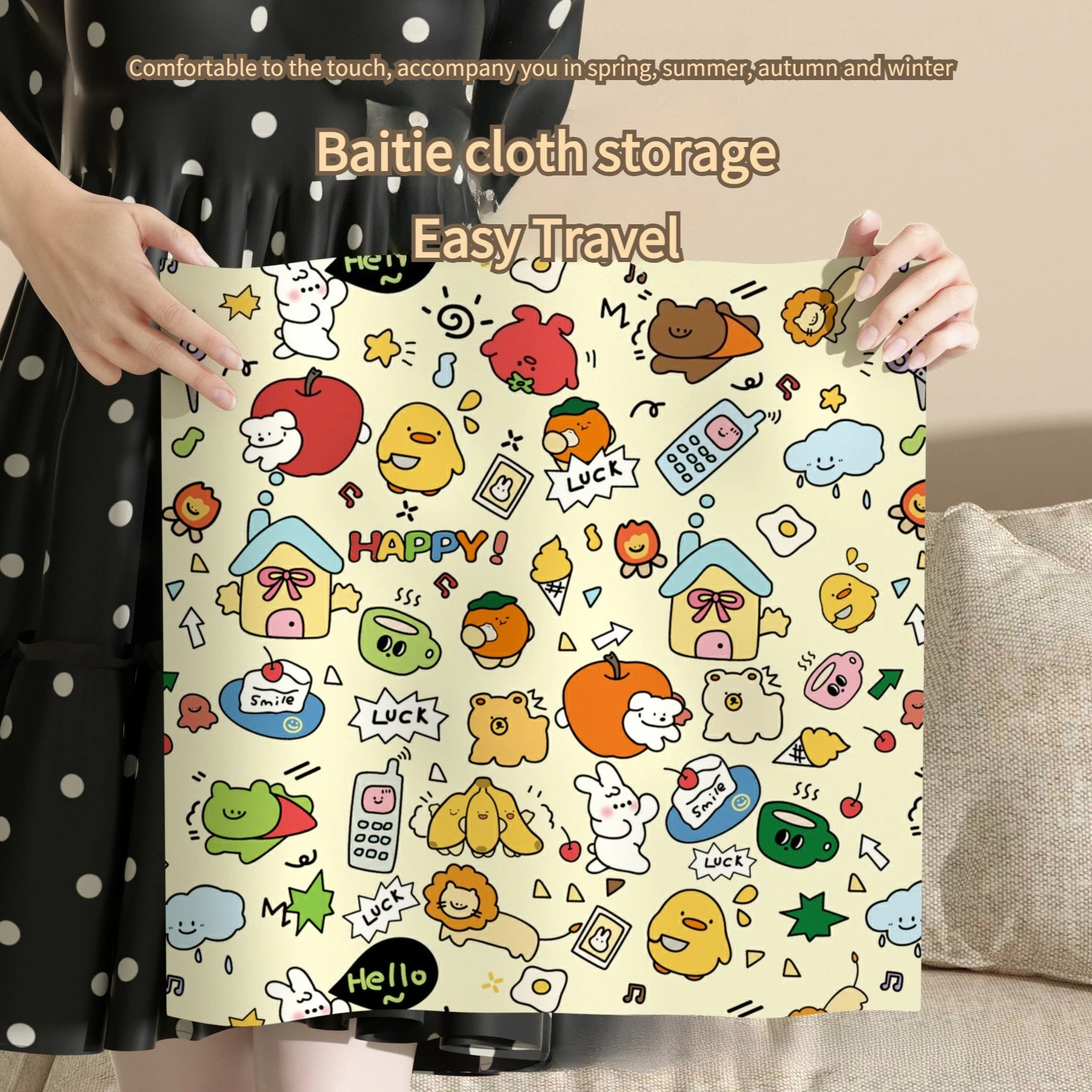 New Magical Folding Makeup Bag with Mirror Wiping Cloth, Hundred Patch Cloth, iPad Camera Storage Bag, Reusable Protective Cover