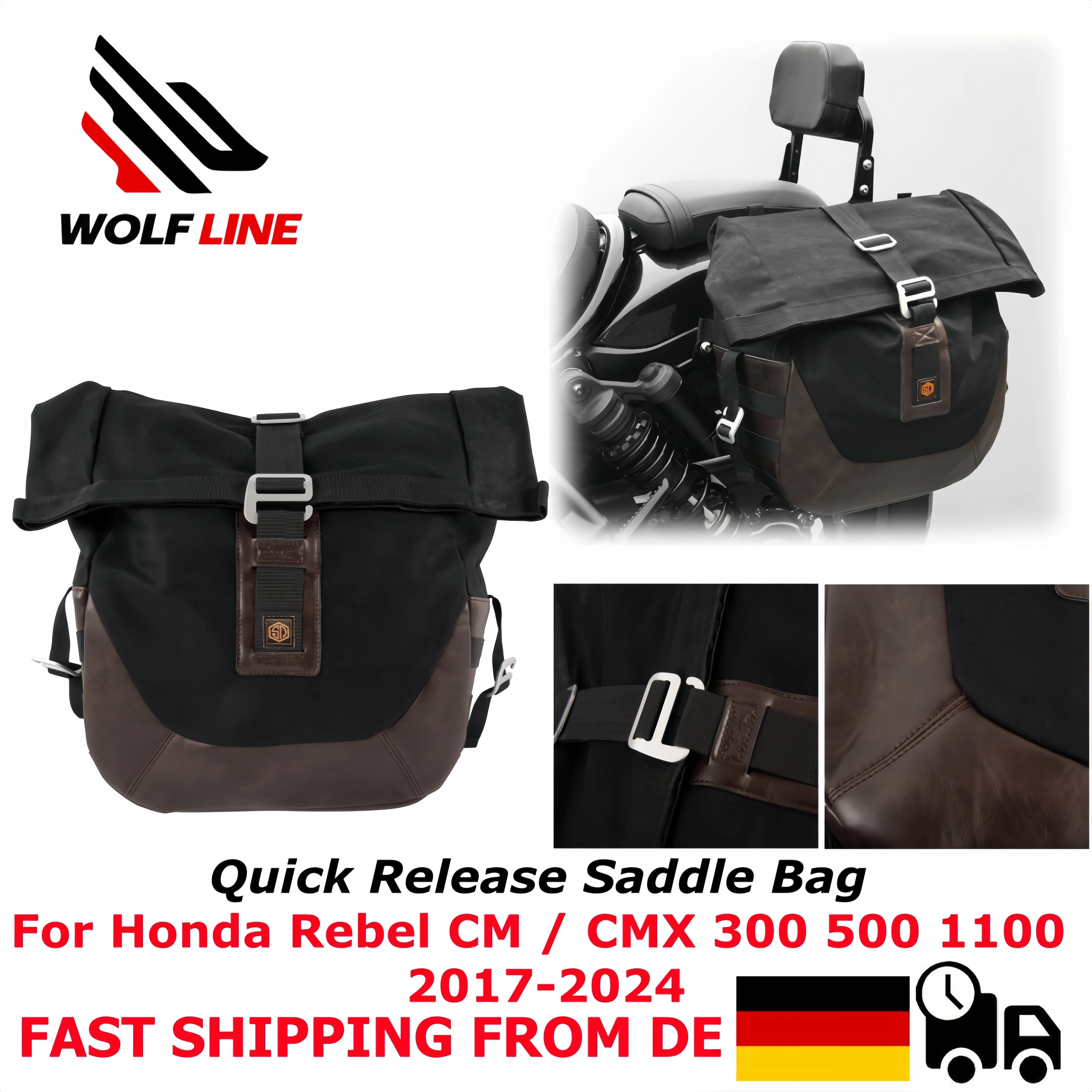 WOLFLINE CMX1100 Borsa da sella retrò a sgancio rapido per Honda CMX500 CMX300 Borsa da viaggio per bagagli da turismo