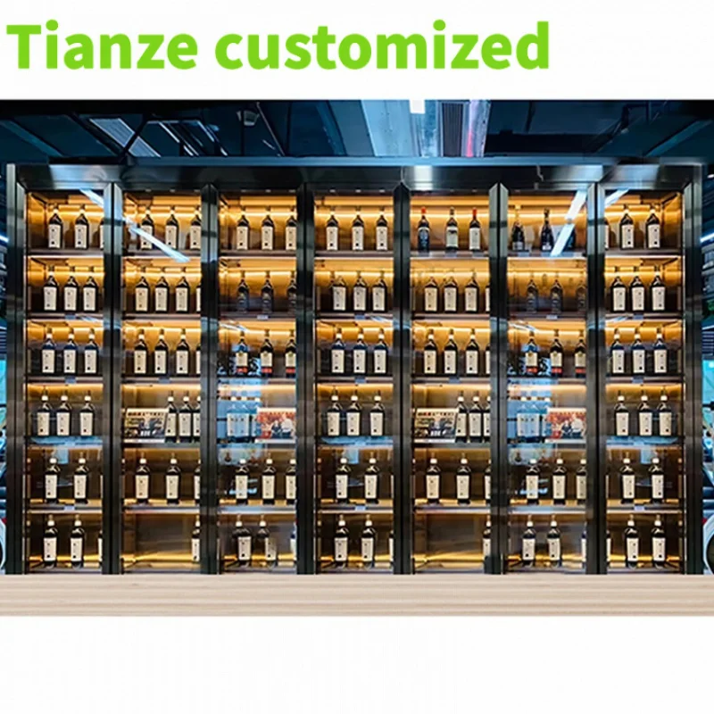 Customized-Living room metal fragrance cake display stand led light glass refrigated wine display cabinet