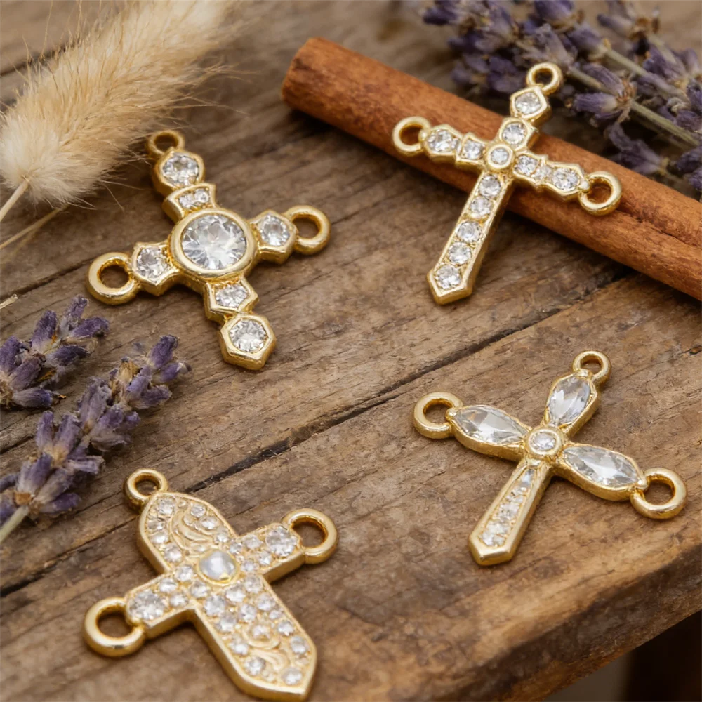

2Pcs Link Connectors Brass Cross Shaped Charms Cubic Zirconia for DIY Necklace Bracelet Jewelry Making Accessories for Women Men