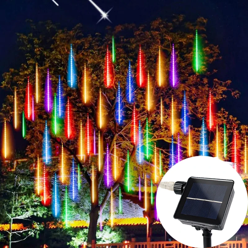 Imagem -03 - Solar Meteor Shower Rain String Led Light Fairy Light Tube 30 cm 50cm Casamento Decoração de Árvore de Natal ao ar Livre Guirlanda de Férias