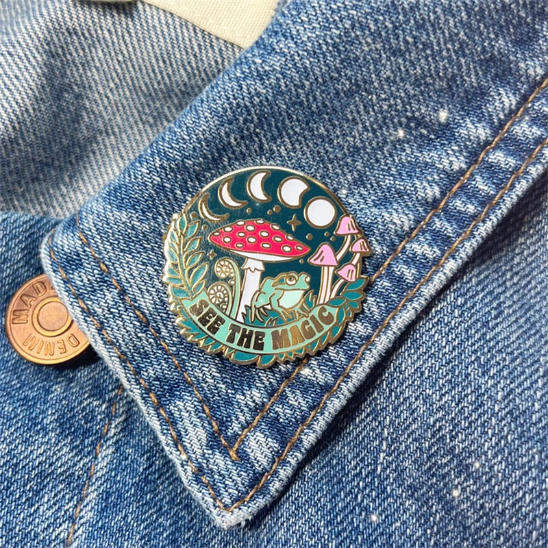 Cartoon Frog Moon Phase Mushroom Plant SEE THE MAGIC Enamel Badge Brooch Backpack Collar Lapel Pins Jewelry Brooch Party Gift