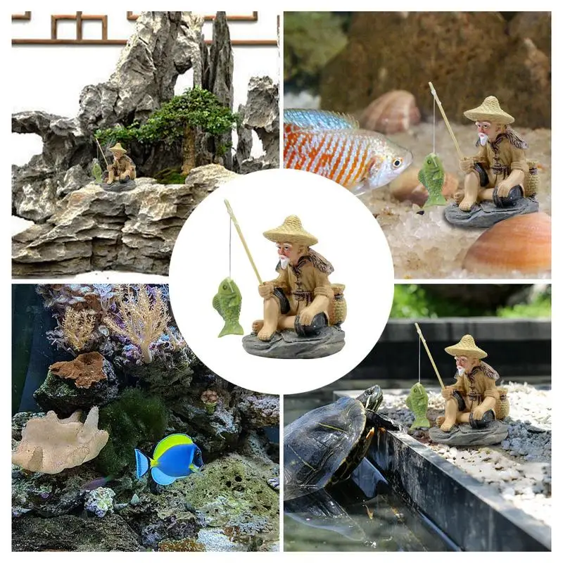 Fishing Ornament For Table Fishing Decorations Dollhouse Accessories Fish Tank Ornaments Fisherman PVC Figurine For Fish Tank