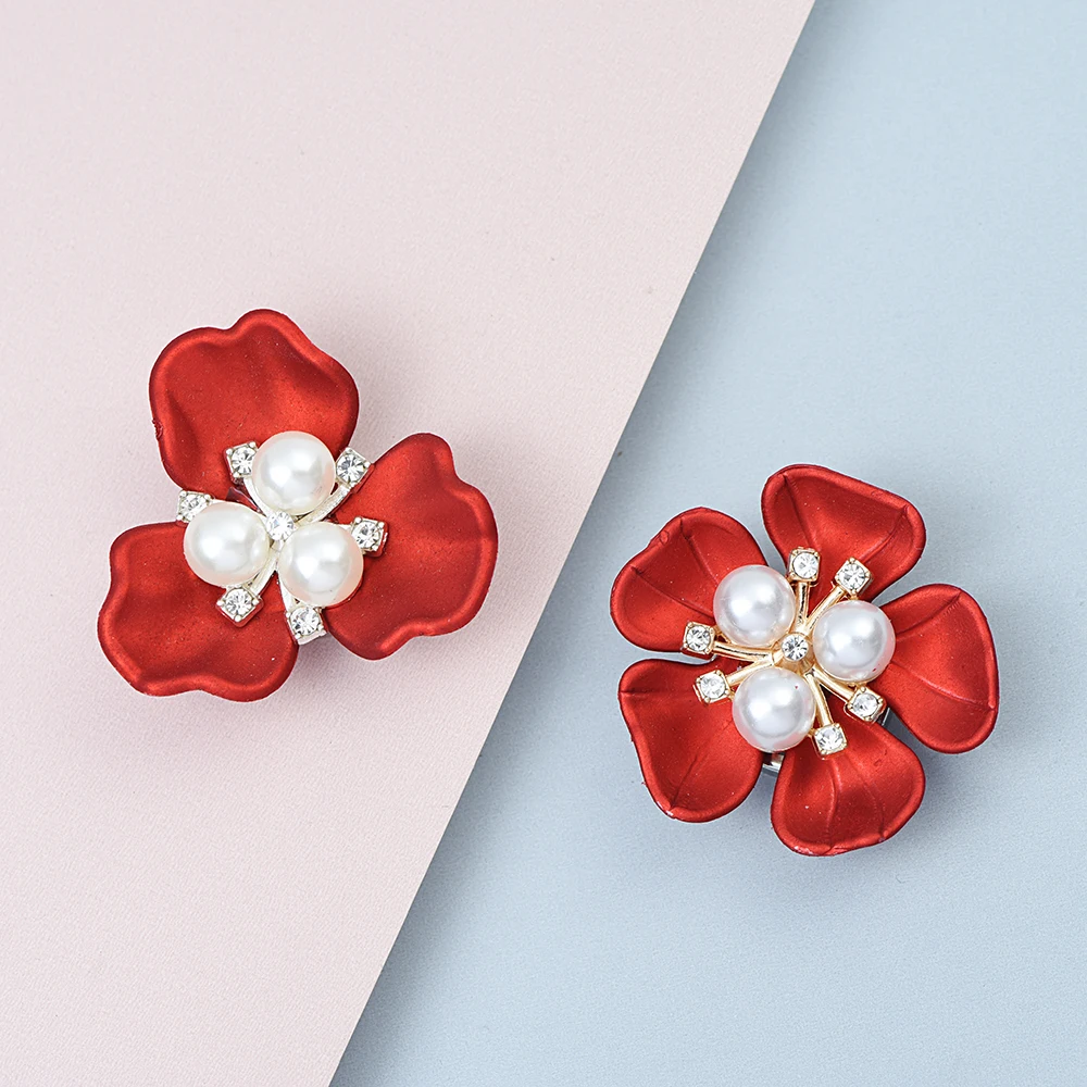 Imitation Shell Red Leaf Pearl Flower Button Covers Dresses and Shirts Button Decoration Elegant Copper Cufflinks Accessories