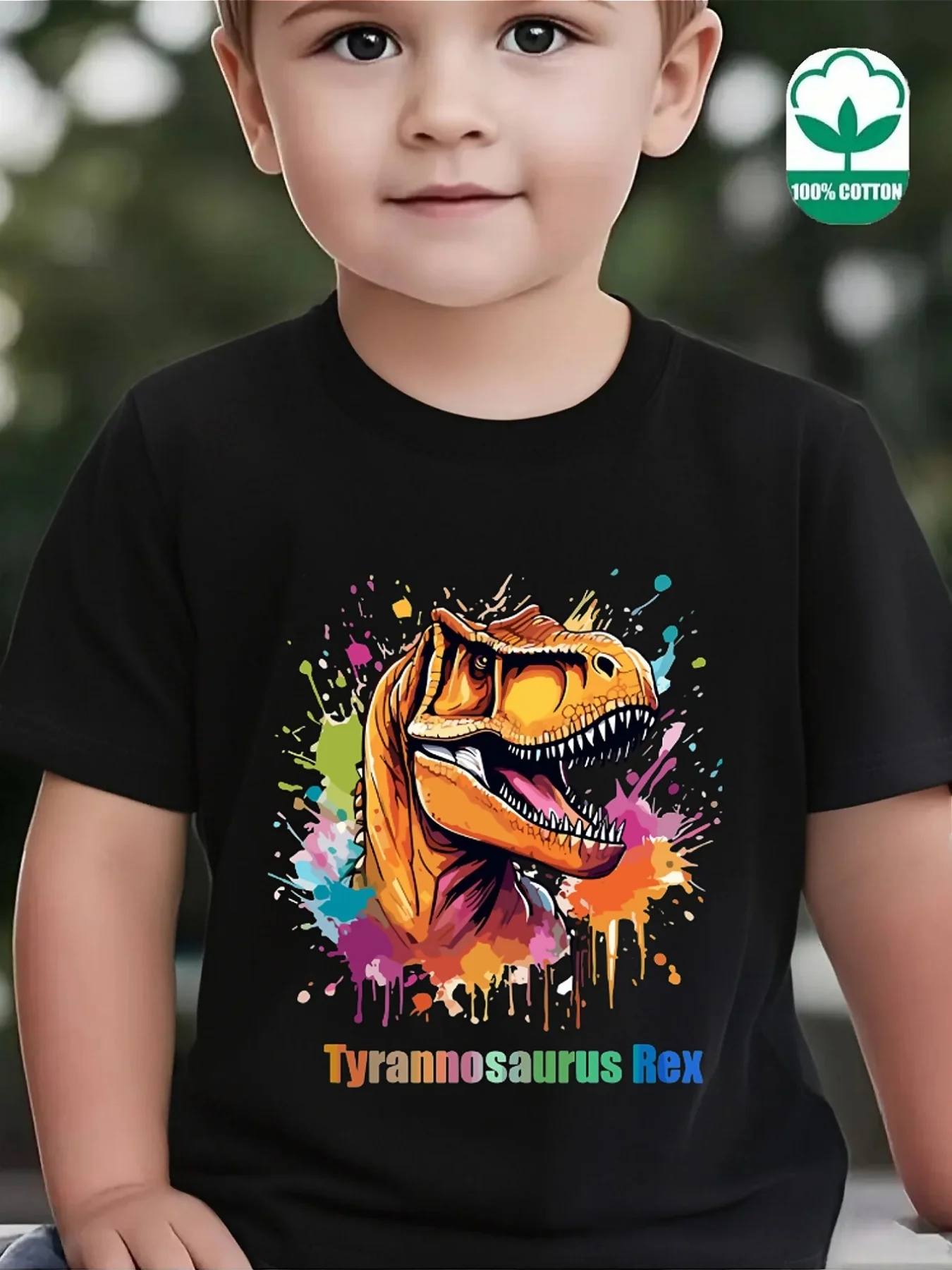 Tyrannosaurus Rex Color Splash Dinosaur Graphic Family Matching T Shirt Boys Girls Short Sleeve Summer Crew Neck Casual Tops